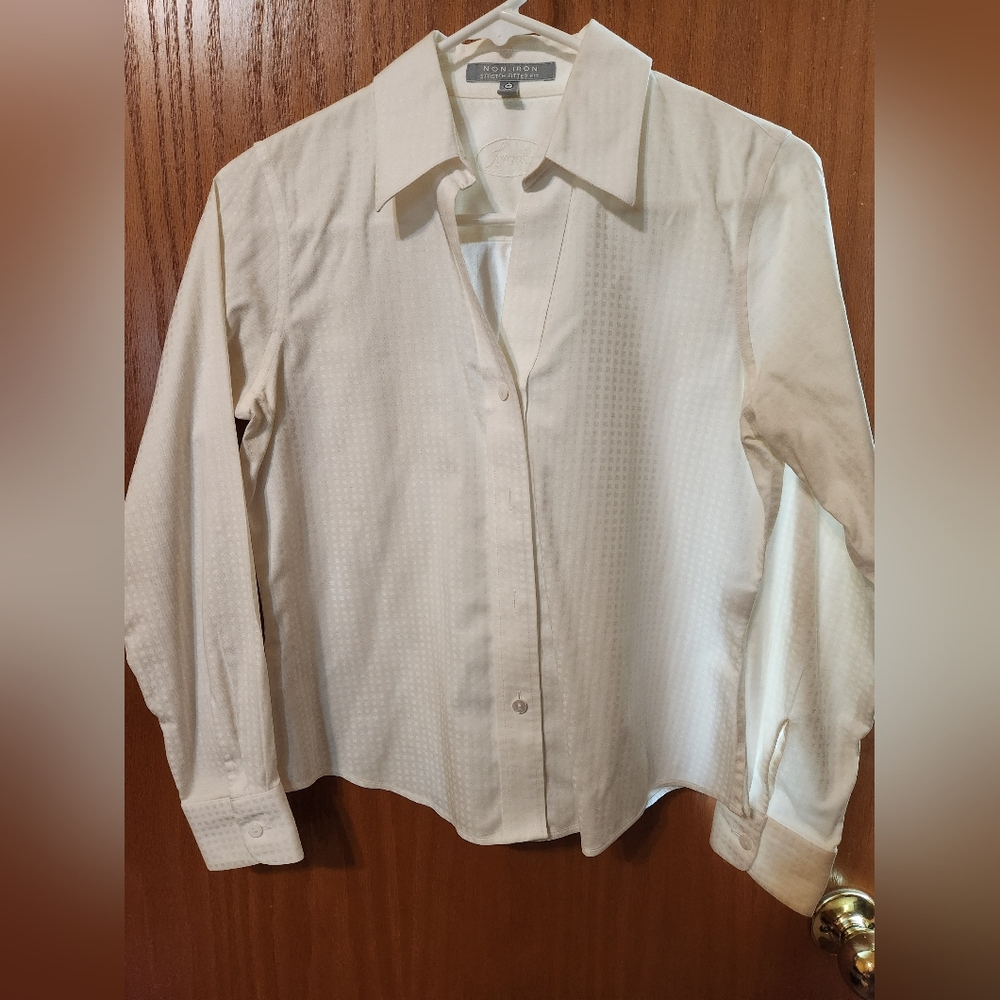 Cream Button-Up Shirt.